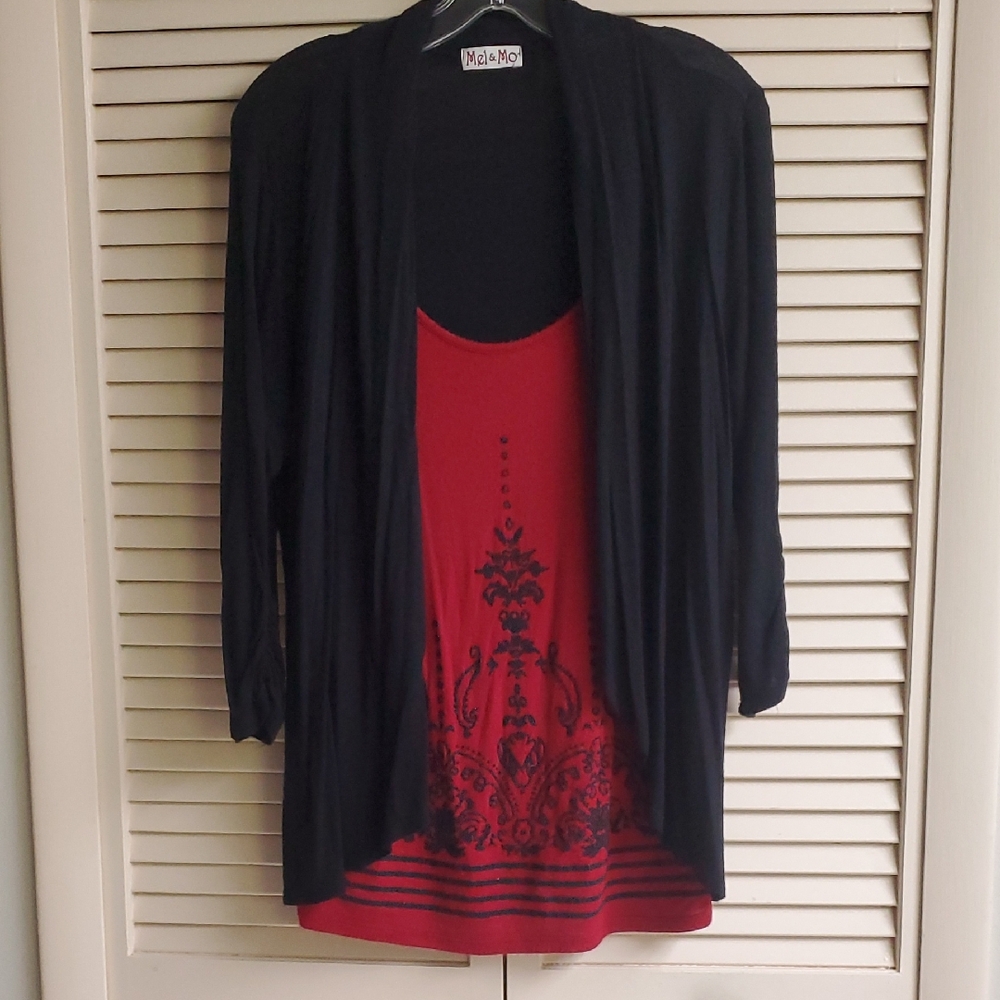 Black and Red Cardigan with Tank Top